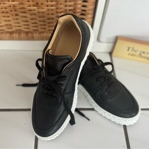 Bruno Magli Black Leather Sneakers with White Soles
